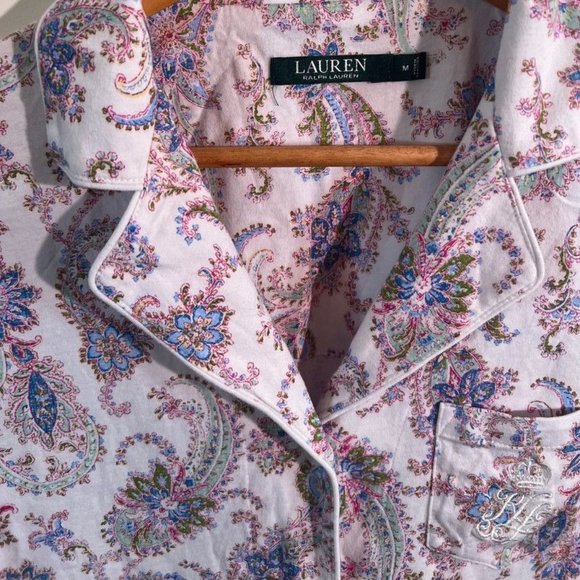Lauren Ralph Size M Women’s Paisley Collared Button Up Nightshirt - Picture 10 of 11